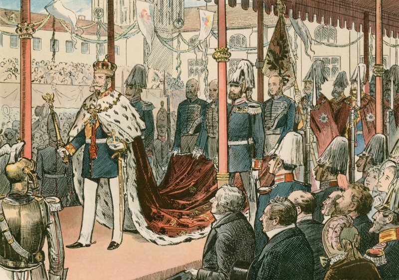 Kroningen af Wilhelm I, konge af Preussen og den første tyske kejser (1797-1888), ved Konigsberg i 1861 af Carl Rohling