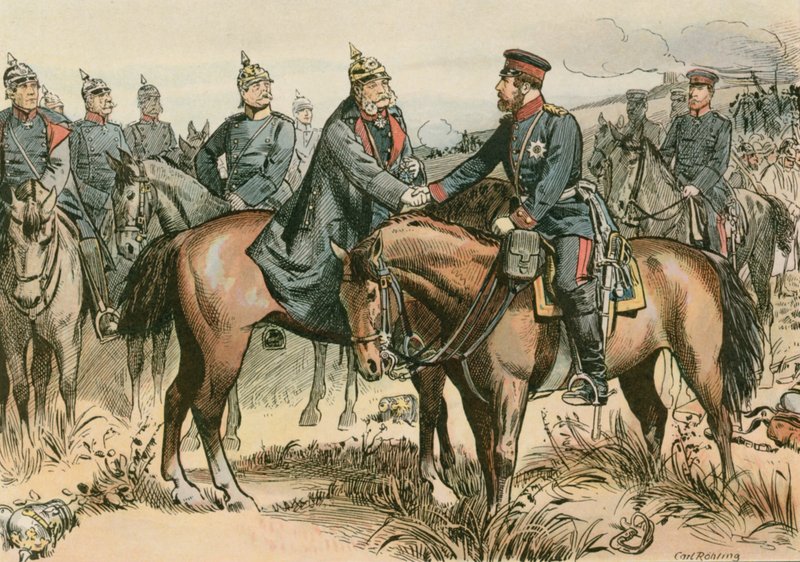 Wilhelm I, konge af Preussen og den første tyske kejser (1797-1888) hilste sin søn i Sadowa i 1866 af Carl Rohling