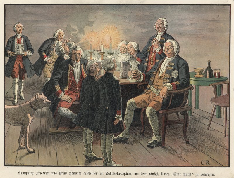 Kronprins Frederik og Prins Henrik af Preussen ønsker deres far, kongen, godnat af Carl Röchling