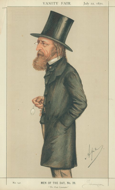 Alfred Tennyson, The Poet Laureate, 22. juli 1871, Vanity Fair-tegneserie af Carlo Pellegrini