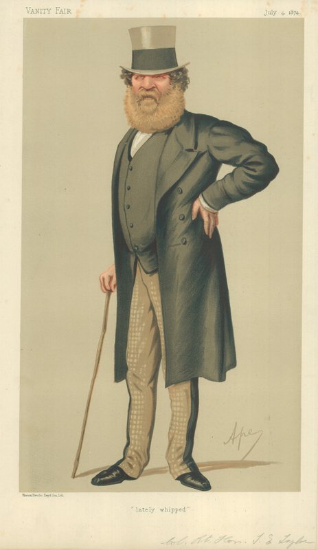 Oberst The Right Hon Thomas Edward Taylor, Lately whipped, 4. juli 1874, Vanity Fair tegneserie af Carlo Pellegrini