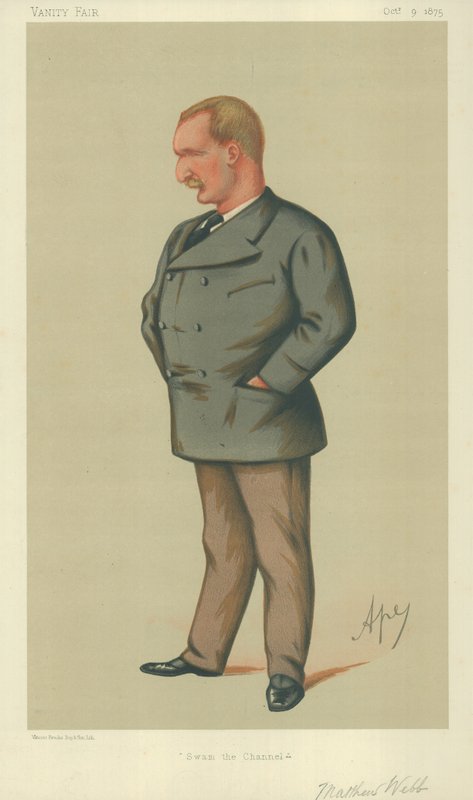Matthew Webb, svømmede over kanalen, 9. oktober 1875, Vanity Fair-tegneserie af Carlo Pellegrini