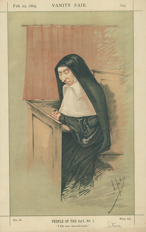 Fru Starr, jeg følte mig meget utilpas, 20. februar 1869, Vanity Fair tegnefilm af Carlo Pellegrini