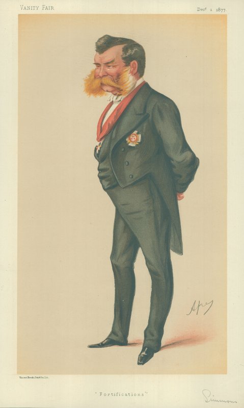 Sir John Lintorn Arabin Simmons, Fortifications, 1. december 1877, Vanity Fair tegneserie af Carlo Pellegrini