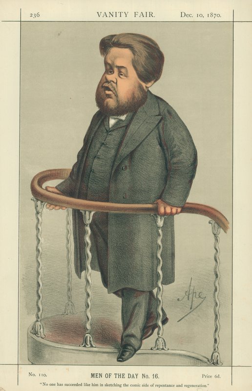 Rev Charles Spurgeon, Ingen er lykkedes som ham med at skitsere den komiske side af omvendelse og fornyelse, 17. juli 1880, Vanity Fair tegnefilm af Carlo Pellegrini