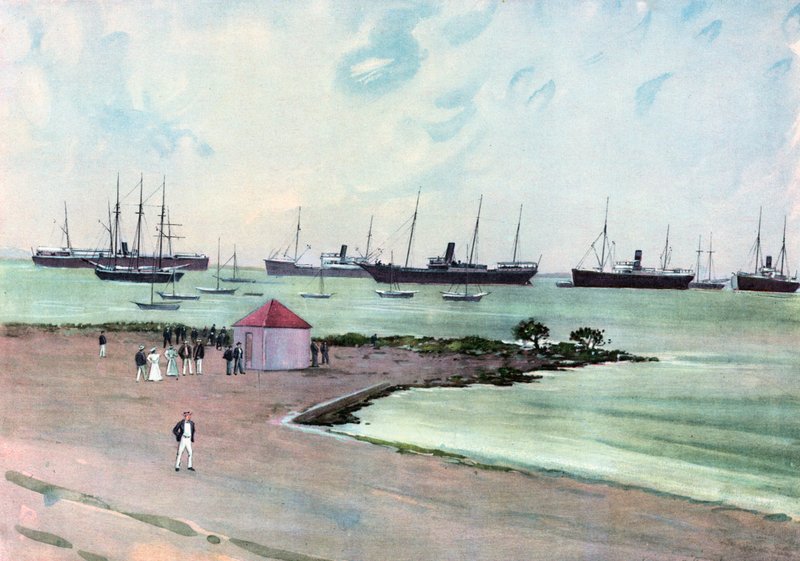Fangede spanske fartøjer ved anker i Man-of-War Harbor, Key West.--Udsigt fra Esplanade nær USA