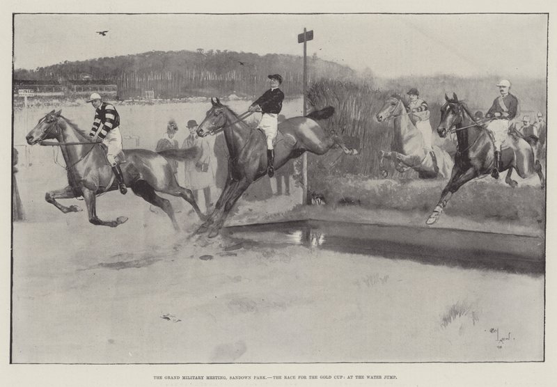 The Grand Military Meeting, Sandown Park, Race for Gold Cup, ved Water Jump af Cecil Charles Windsor Aldin