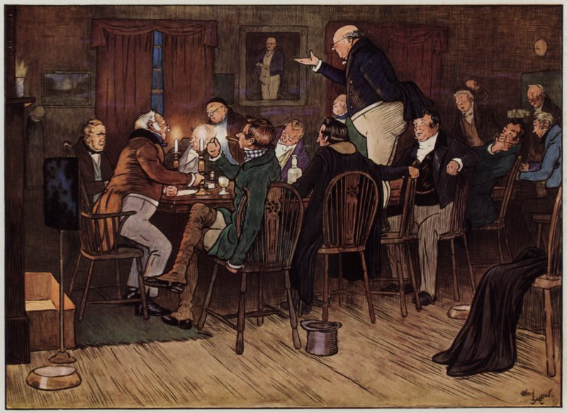 Illustration til The Pickwick Papers af Cecil Aldin (farve litho) af Cecil Charles Windsor Aldin