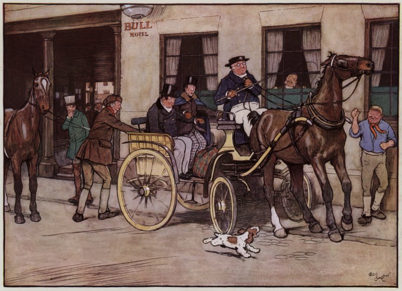Illustration til The Pickwick Papers af Cecil Aldin (farve litho) af Cecil Charles Windsor Aldin