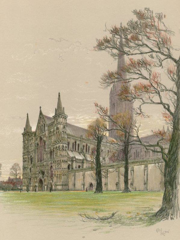 Salisbury katedral af Cecil Charles Windsor Aldin