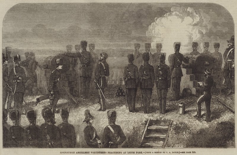 Edinburgh Artillery Volunteers, der øver på Leith Fort af Charles Altamont Doyle