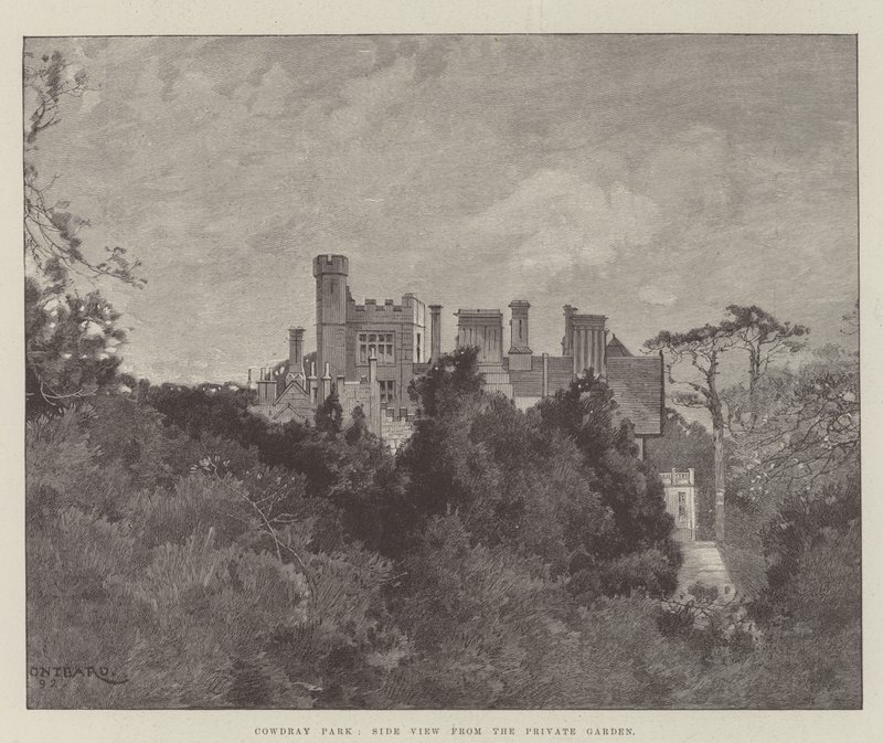 Cowdray Park, sideudsigt fra den private have af Charles Auguste Loye
