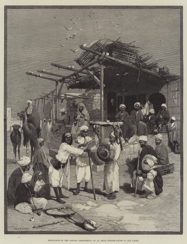 Musikere fra Soudan optræder på et arabisk kaffehus i det gamle Kairo af Charles Auguste Loye