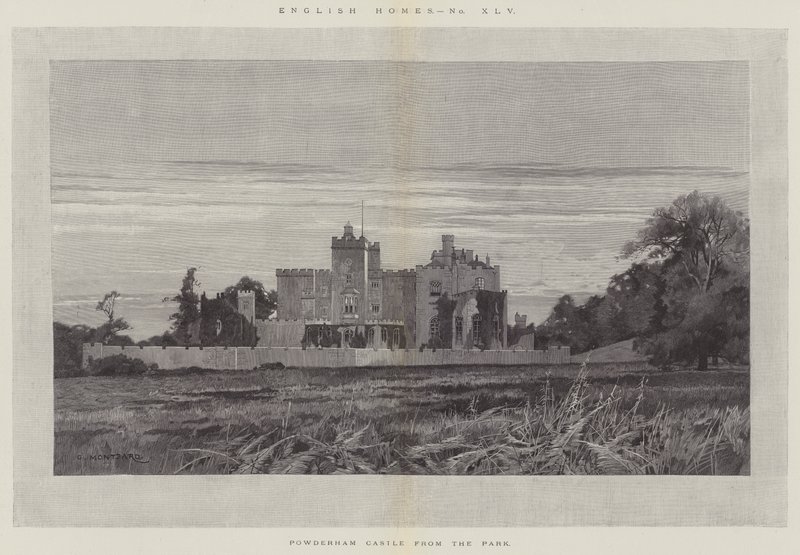 Powderham Castle fra parken af Charles Auguste Loye