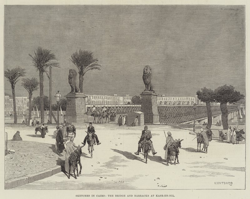 Skitser i Kairo, Broen og Kaserne ved Kasr-en-Nil af Charles Auguste Loye