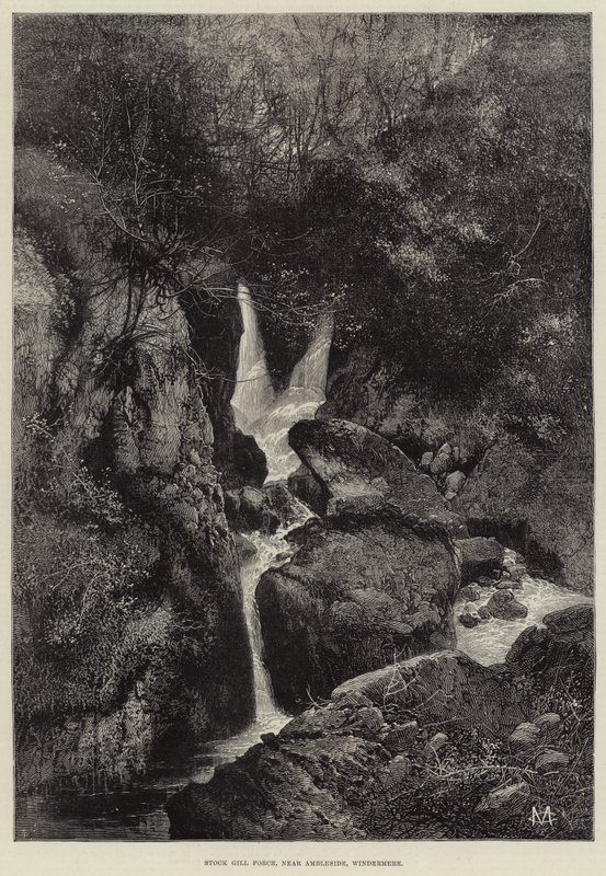 Stock Gill Force, nær Ambleside, Windermere af Charles Auguste Loye