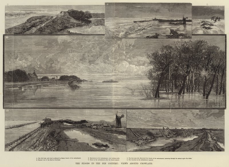 Oversvømmelserne i Fen Country, Udsigt omkring Crowland af Charles Auguste Loye
