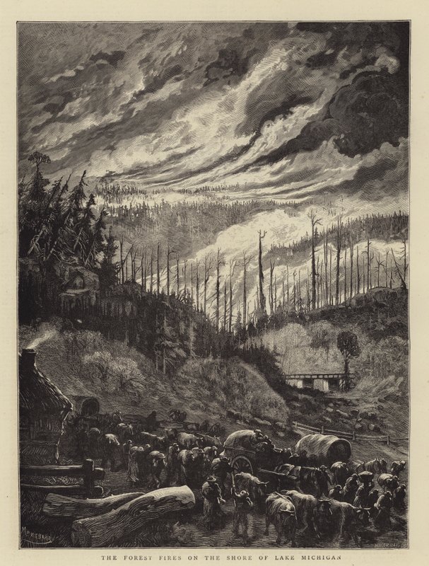Skovbrande ved Michigan-søens bredder af Charles Auguste Loye