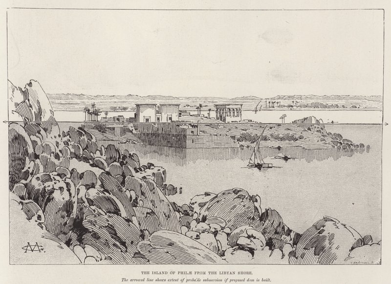 Øen Philae fra den libyske kyst af Charles Auguste Loye