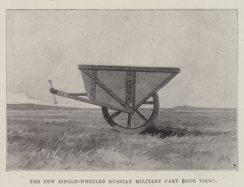 Den nye russiske militærvogn med et enkelt hjul, sidebillede af Charles Auguste Loye