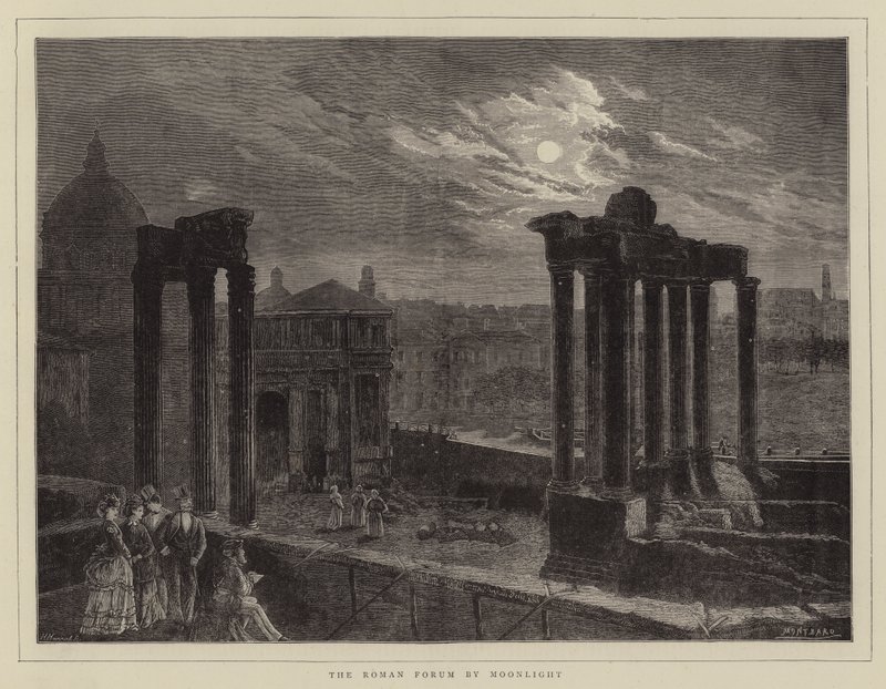Forum Romanum ved Moonlight af Charles Auguste Loye