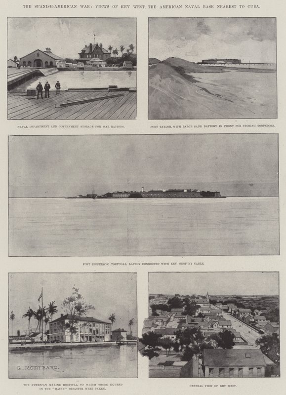 Den spansk-amerikanske krig, udsigt over Key West, den amerikanske flådebase nærmest Cuba af Charles Auguste Loye