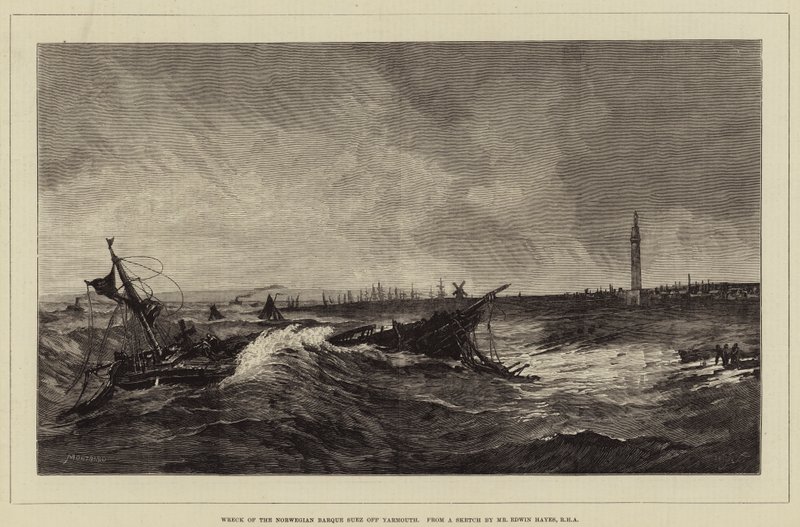Vraget af den norske Barque Suez ud for Yarmouth af Charles Auguste Loye