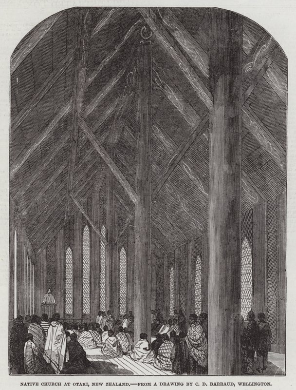 Native Church i Otaki, New Zealand af Charles Decimus Barraud