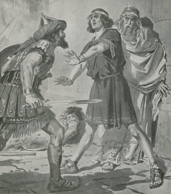 Croesus, konge af Lydia, reddes fra døden ved sin døvstumme søns stemme af Charles Edmund Brock
