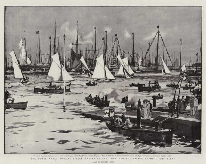 Cowes Week, to og en halv raters i byregattaen, der sejler gennem flåden af Charles Edward Dixon