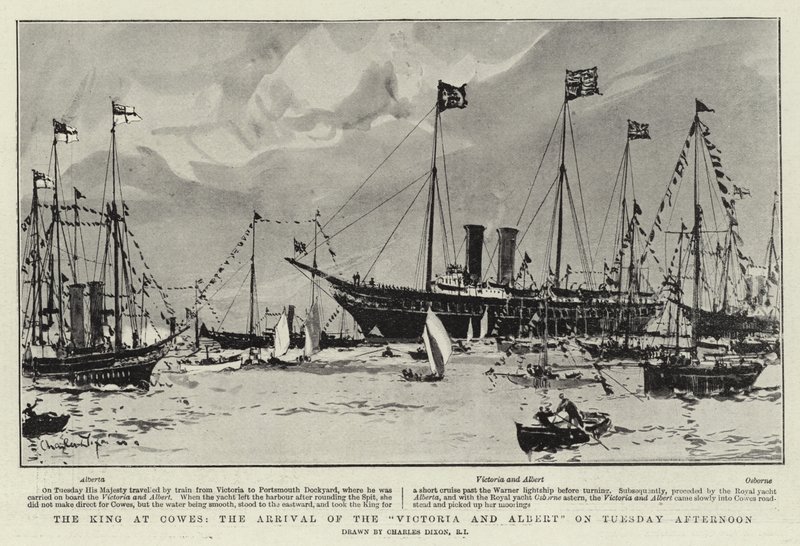 Kongen ved Cowes, Victoria og Alberts ankomst tirsdag eftermiddag af Charles Edward Dixon
