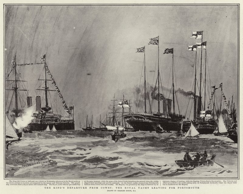 Kongens afgang fra Cowes, den kongelige yacht på vej til Portsmouth af Charles Edward Dixon