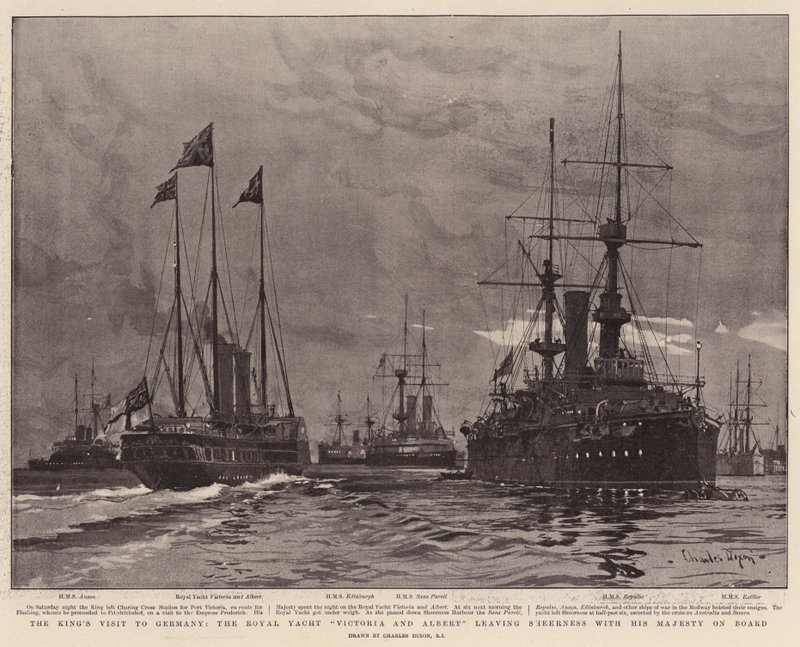 Kongens besøg i Tyskland, Royal Yacht Victoria og Albert forlader Sheerness med Hans Majestæt ombord af Charles Edward Dixon