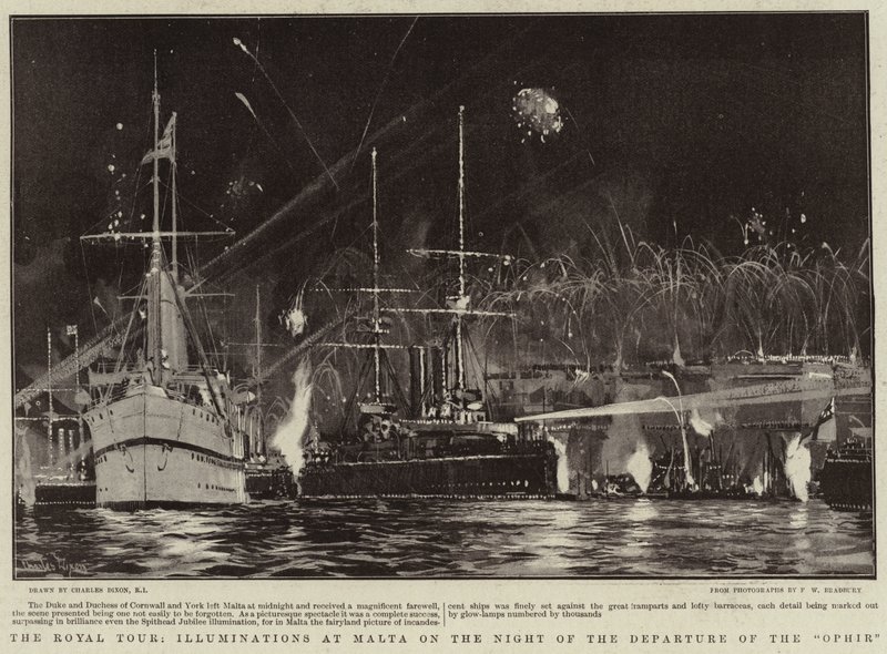 The Royal Tour, Illuminations at Malta on the Night of the Departure of the Ophir af Charles Edward Dixon