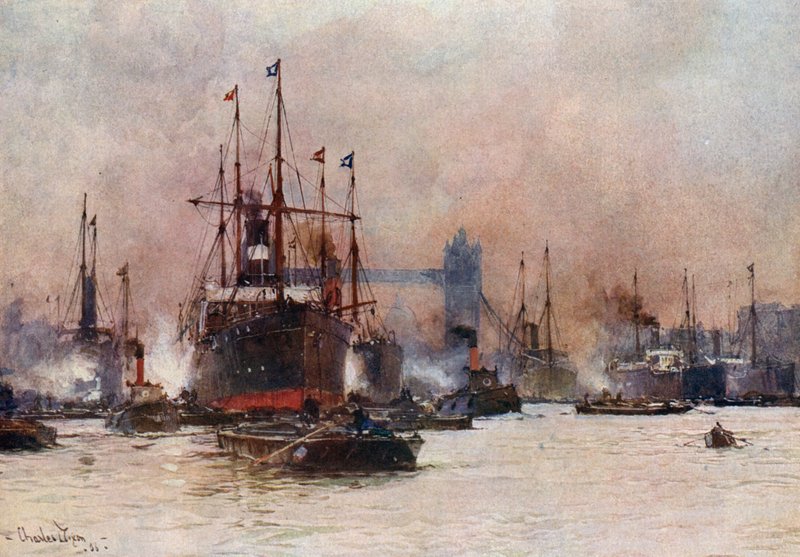 Themsen, Poolen og Tower Bridge af Charles Edward Dixon