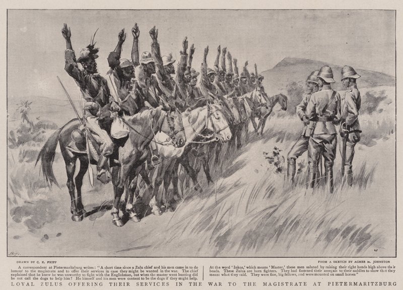 Loyale Zuluer tilbyder deres Tjenester i Krigen til Magistraten i Pietermaritzburg af Charles Edwin Fripp