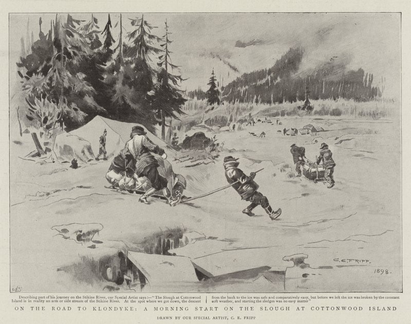 På vej til Klondyke, en morgenstart på Slough ved Cottonwood Island af Charles Edwin Fripp