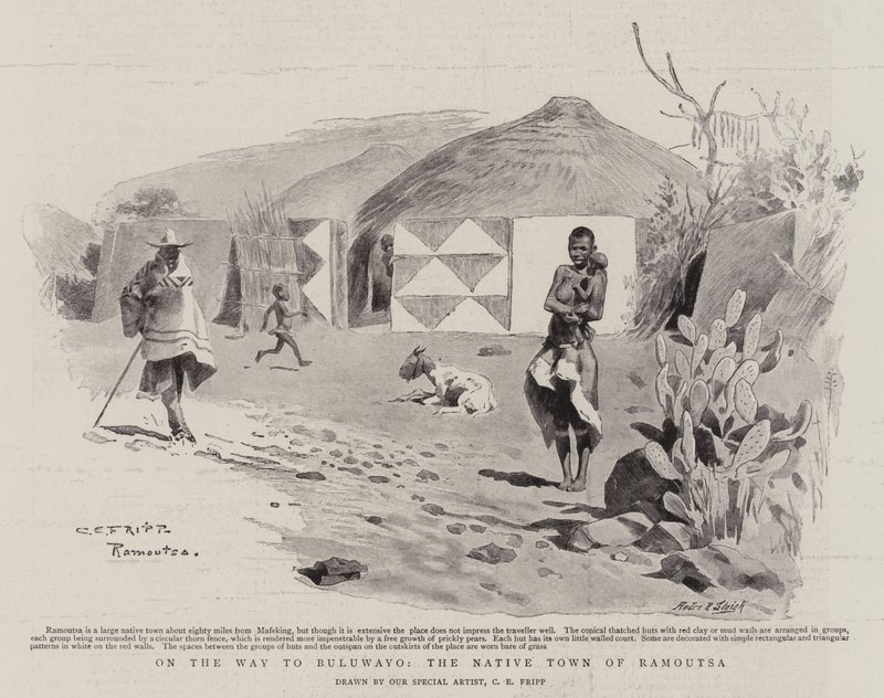 På vej til Bulawayo, den indfødte by Ramoutsa af Charles Edwin Fripp