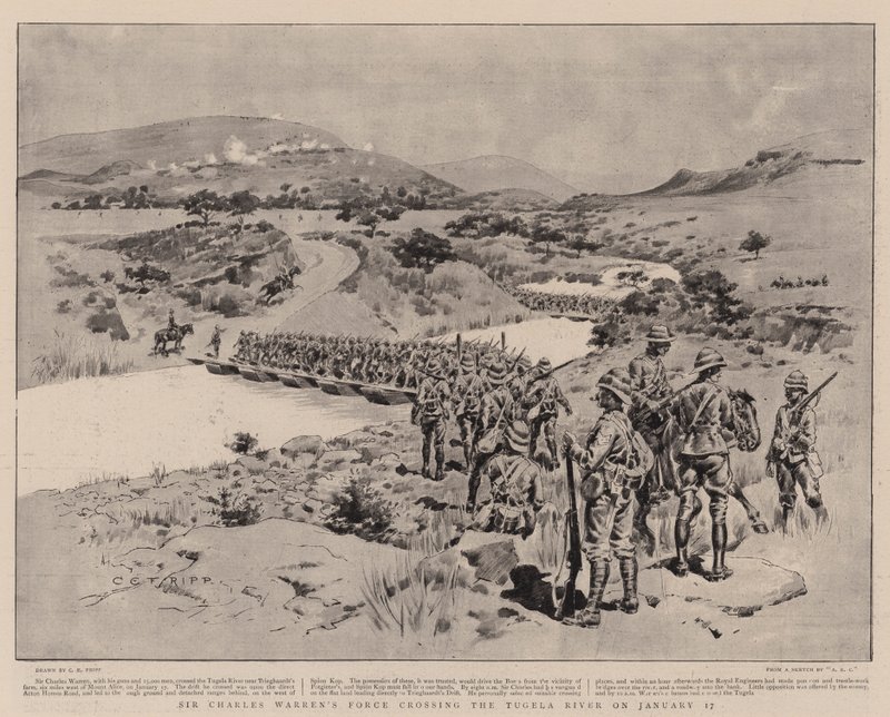 Sir Charles Warrens styrke krydser Tugela-floden den 17. januar af Charles Edwin Fripp