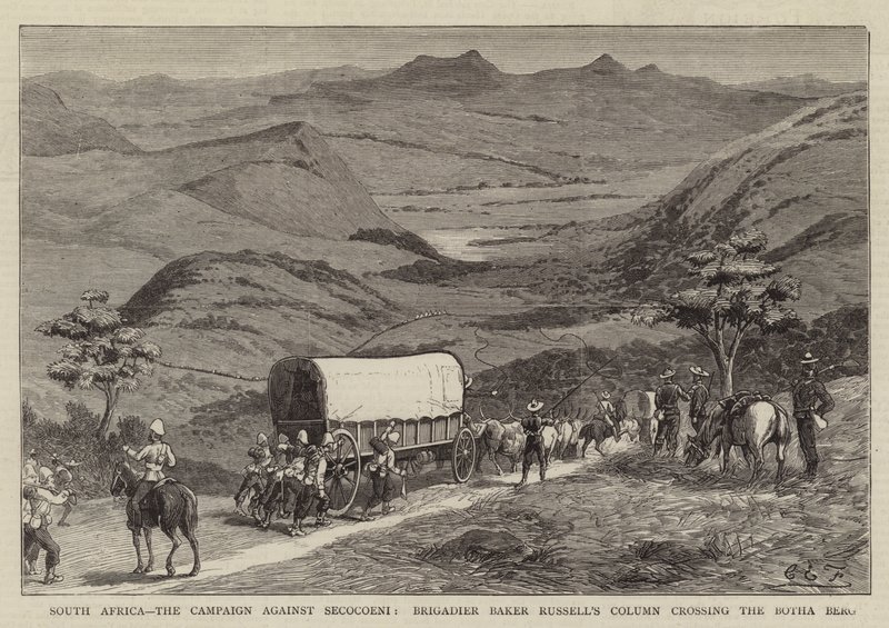 Sydafrika, kampagnen mod Secocoeni, brigadegeneral Baker Russells søjle krydser Botha Berg af Charles Edwin Fripp