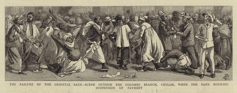 Oriental Bank, Scene uden for Colombo-afdelingen, Ceylon, da banken meddelte betalingsstandsning af Charles Edwin Fripp