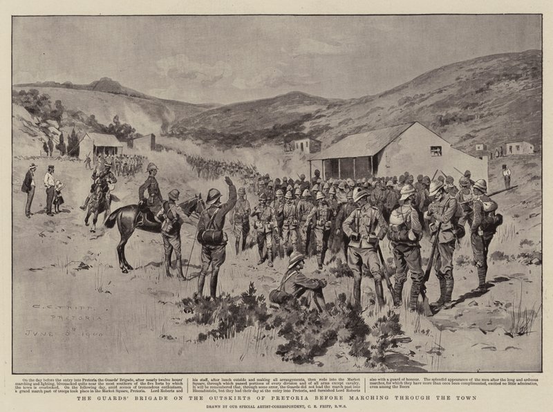 Vagternes Brigade i udkanten af Pretoria, før de marcherer gennem byen af Charles Edwin Fripp