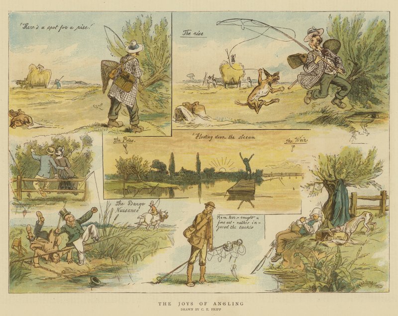 Glæden ved lystfiskeri (chromolitho) af Charles Edwin Fripp