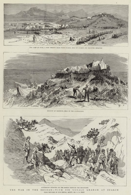The War in the Soudan, med Sir Gerald Graham i Suakim af Charles Edwin Fripp