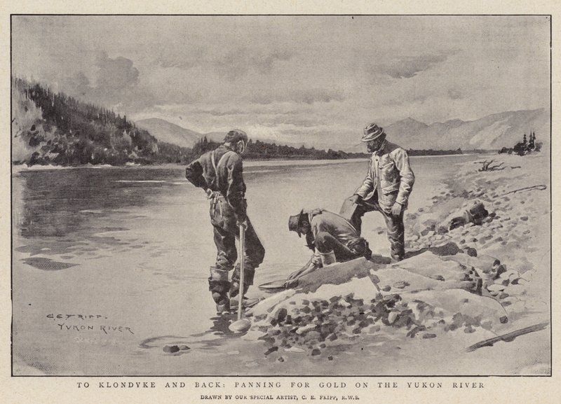 Til Klondyke og tilbage, panorering efter guld på Yukon-floden af Charles Edwin Fripp