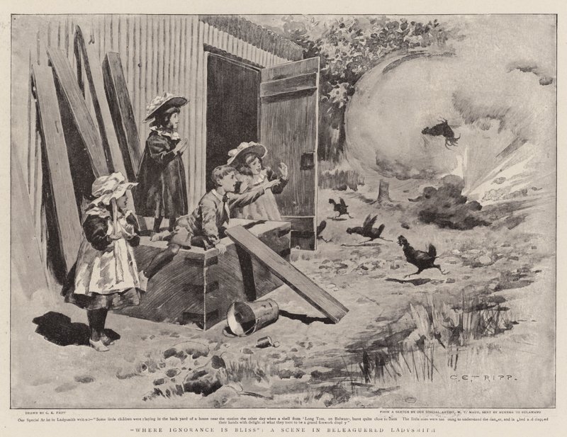 Hvor uvidenhed er lyksalighed, en scene i belejrede Ladysmith af Charles Edwin Fripp