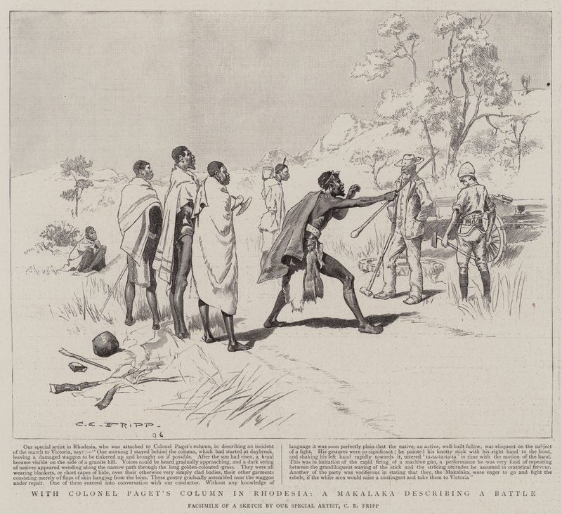 Med oberst Pagets kolonne i Rhodesia, en Makalaka, der beskriver et slag af Charles Edwin Fripp