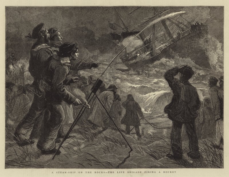 Et Steam-Ship on the Rocks, Livsbrigaden affyrer en raket af Charles J. Staniland