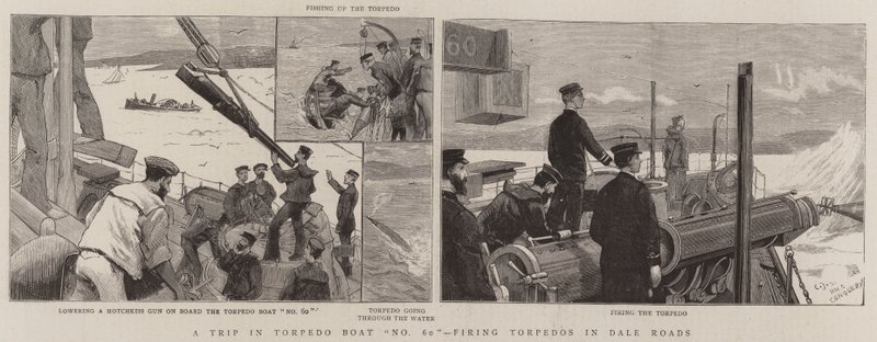 En tur i torpedobåd nr. 60, skyde torpedoer på Dale Roads af Charles J. Staniland