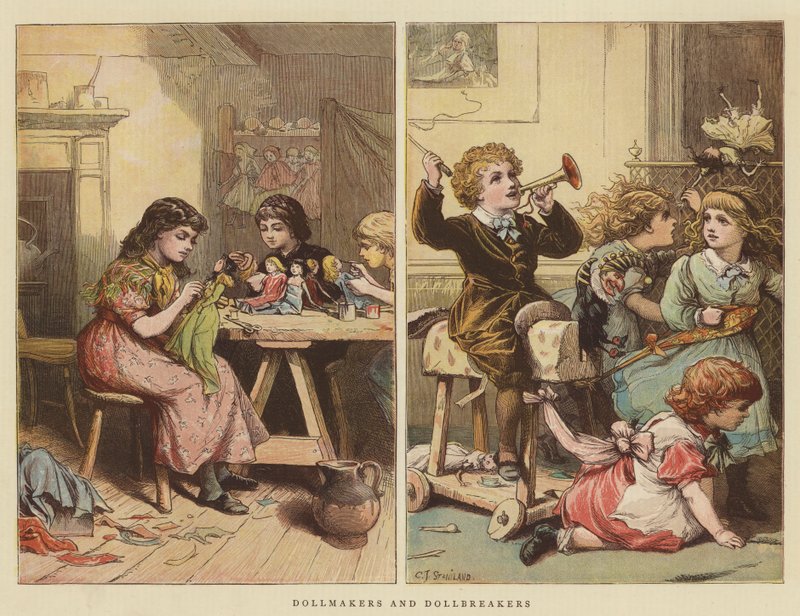 Dukkemagere og dukkebrydere (chromolitho) af Charles J. Staniland